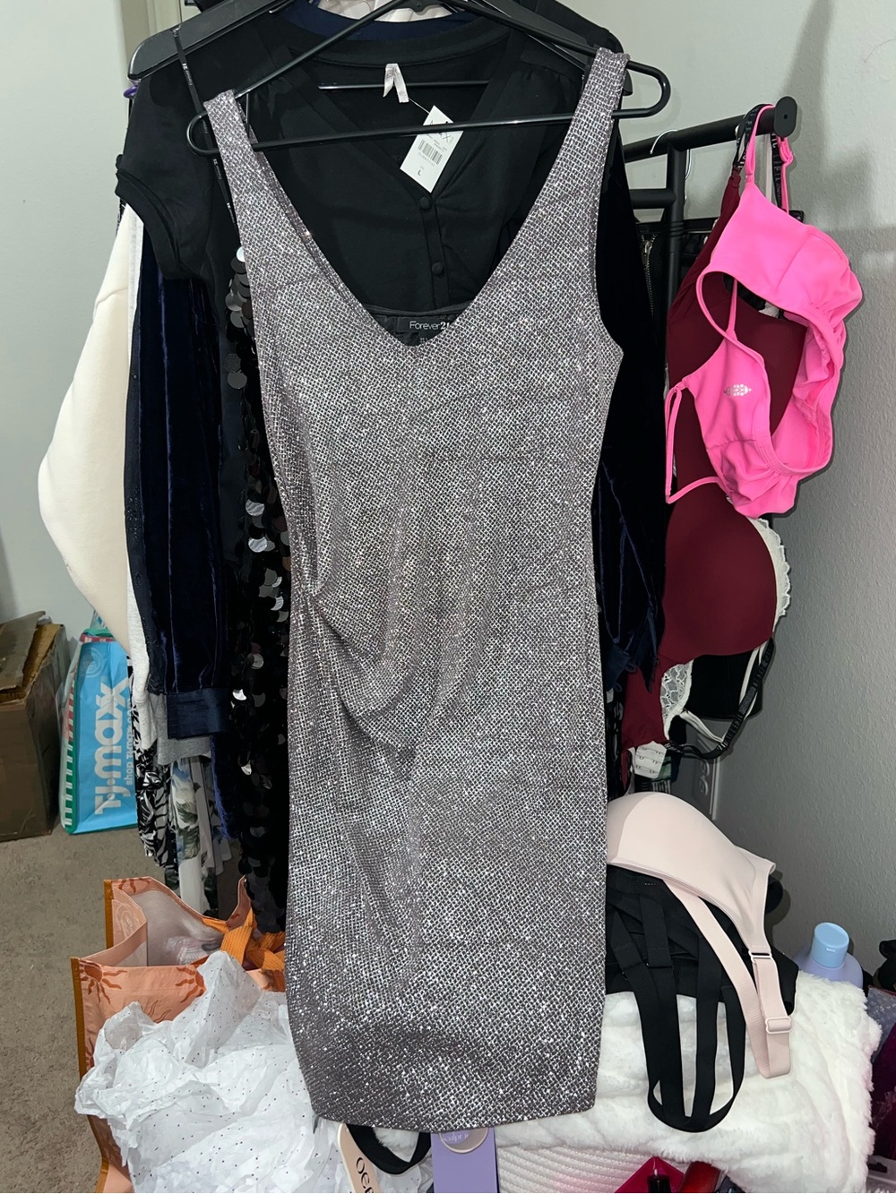 Jump Apparel Silver Sequin V-Neck Cocktail Dress